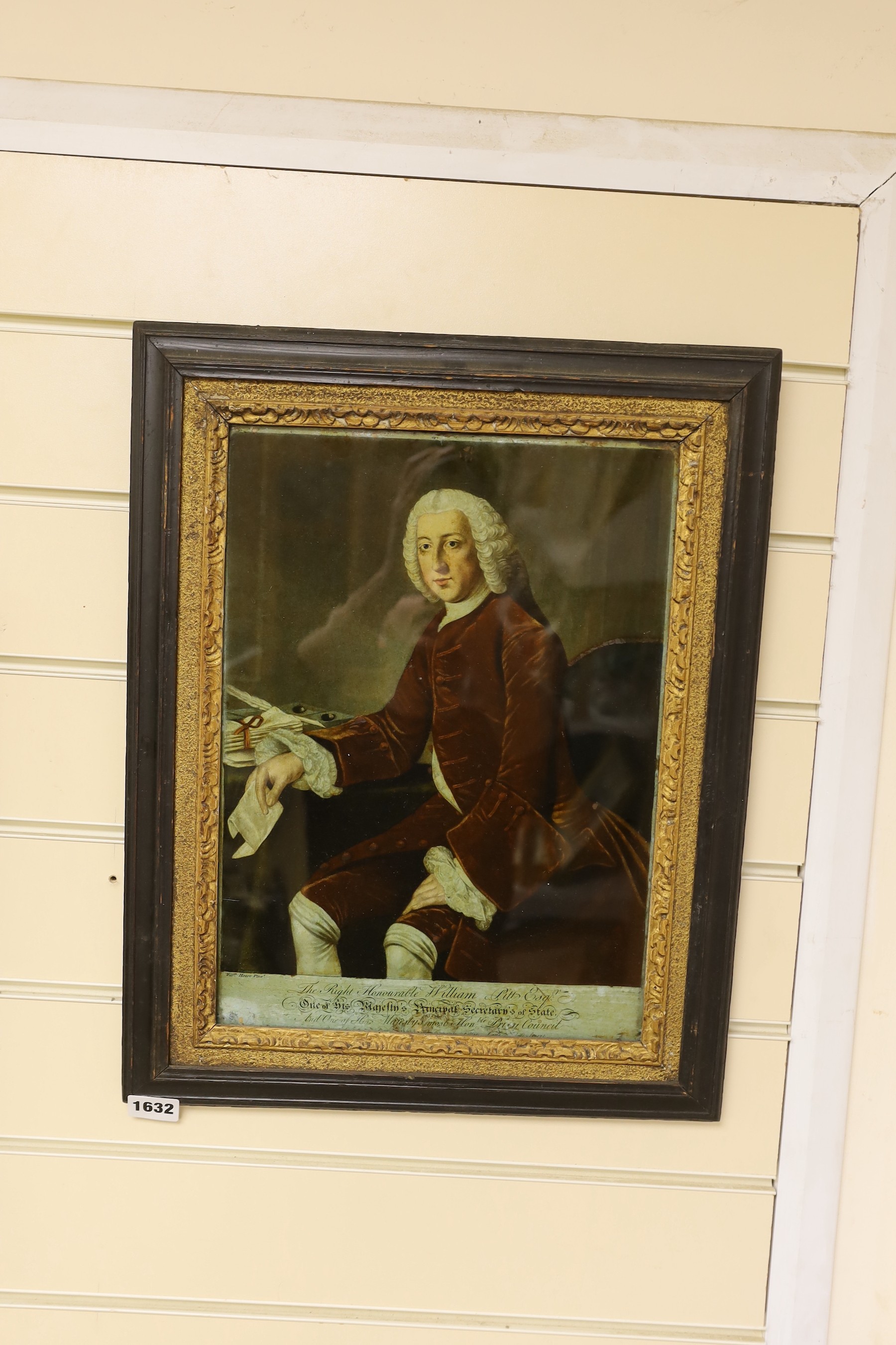 After William Hoare, reverse print on glass, Portrait of William Pitt Esq., 36 x 26cm